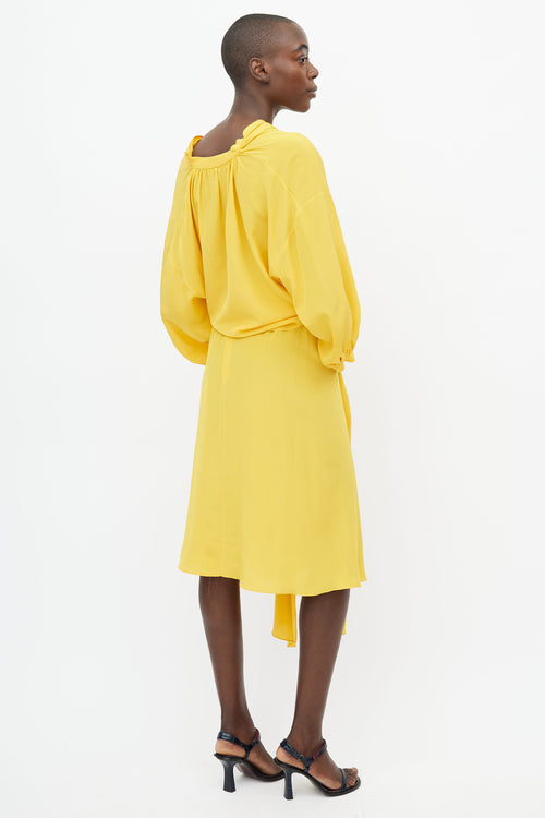 Tome Yellow Silk Top Skirt Co-Ord Set