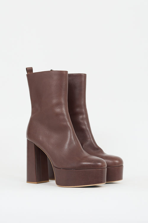 Tony Bianco Brown Leather Platform Heeled Boot