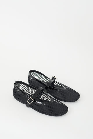 Tony Bianco Black Mesh & Patent Mia Buckled Flat