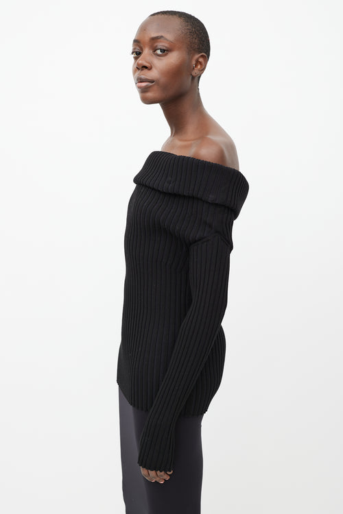 Tory Burch Black Ribbed Off The Shoulder Sweater