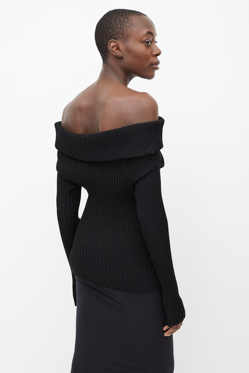 Tory Burch Black Ribbed Off The Shoulder Sweater