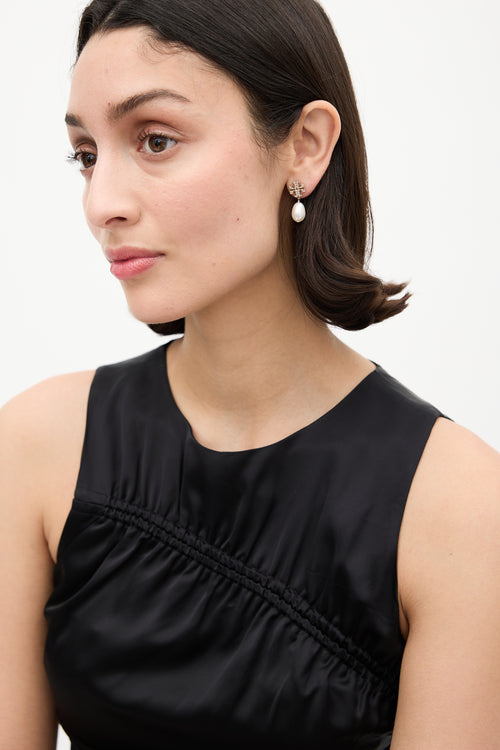 Tory Burch Gold & White Kira Pavé Pearl Drop Earrings