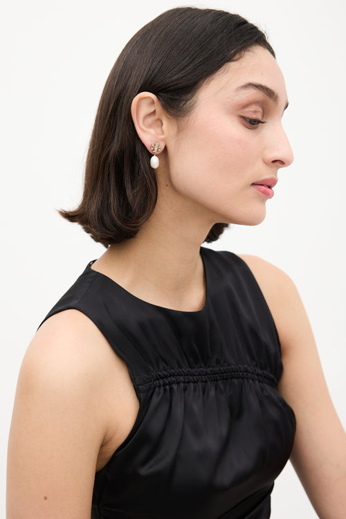 Tory Burch Gold & White Kira Pavé Pearl Drop Earrings