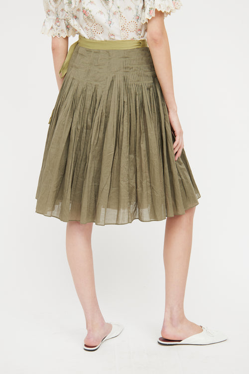 Tory Burch Green Pleated Wrap Skirt