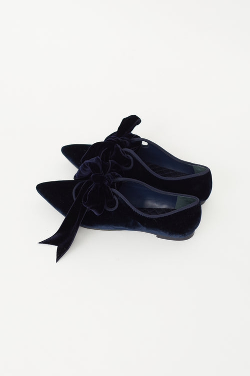 Navy Velvet Mary Jane Bow Flat