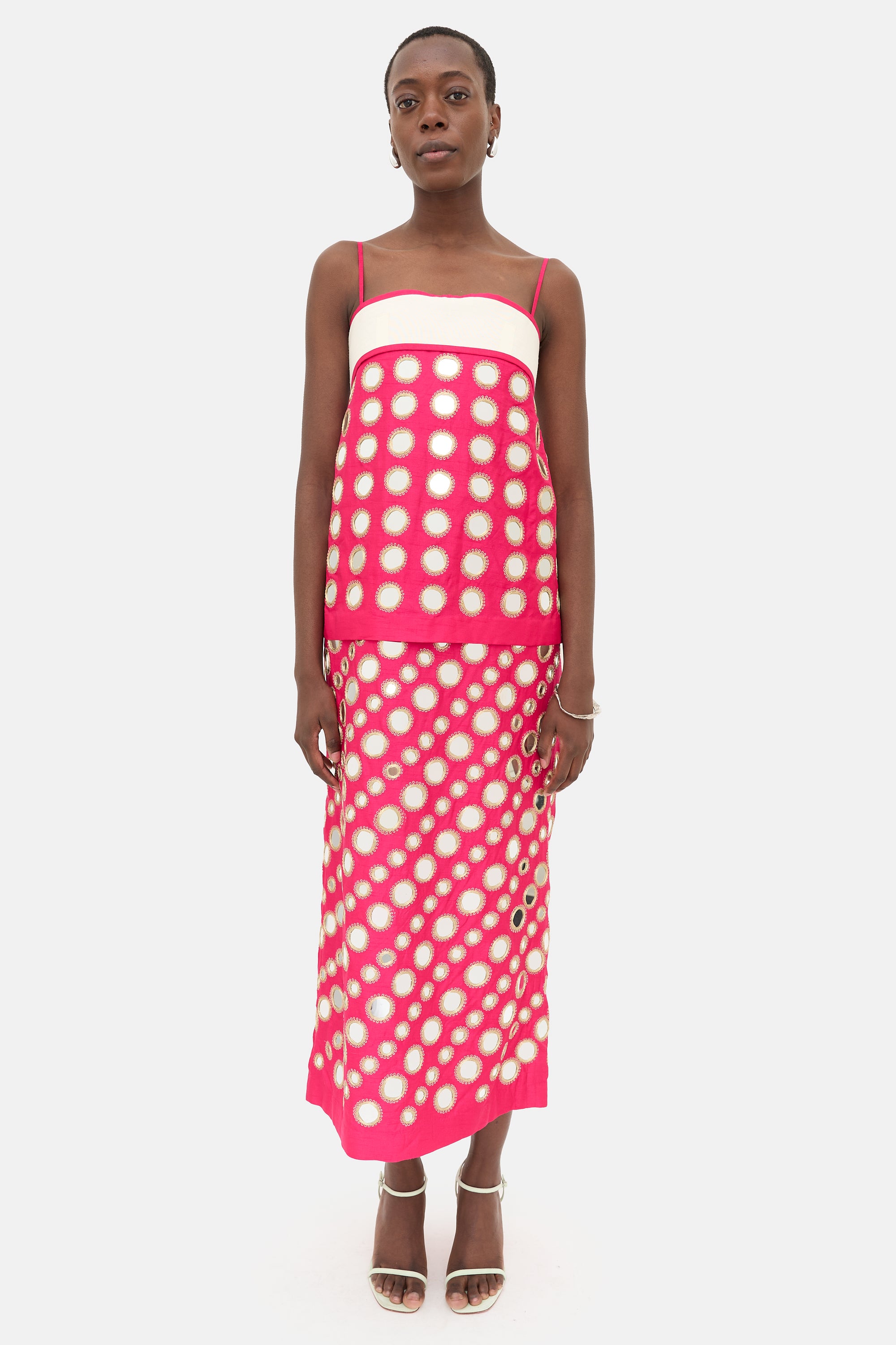 tory burch pink mirror dress Layered Hand-Done Mirrorwork Dress: Women's Designer Dresses