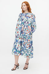 Tory Burch White & Multicolour Quilted Floral Belted Dress