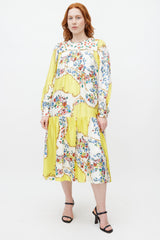 Tory Burch Yellow & Multicolour Floral Silk Dress