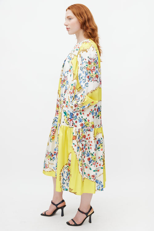 Tory Burch Yellow & Multicolour Floral Silk Dress