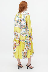Tory Burch Yellow & Multicolour Floral Silk Dress