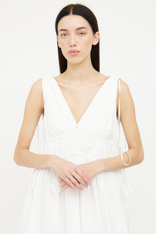 Tory Burch White Ruched Tie Maxi Dress