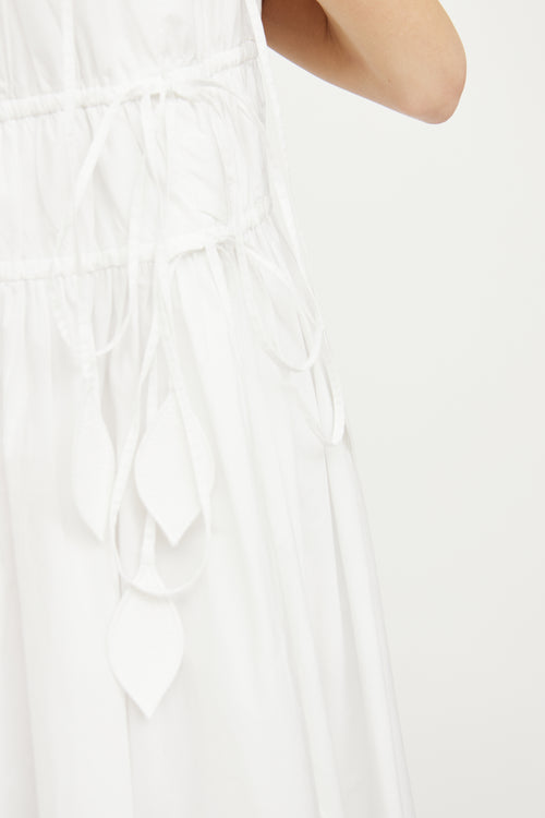 Tory Burch White Ruched Tie Maxi Dress