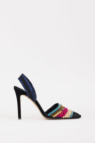 Tory Burch Black & Multi Isle Beaded Slingback Heel