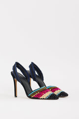 Tory Burch Black & Multi Isle Beaded Slingback Heel