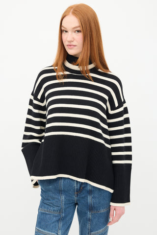 Toteme Black & White Striped Turtleneck Sweater