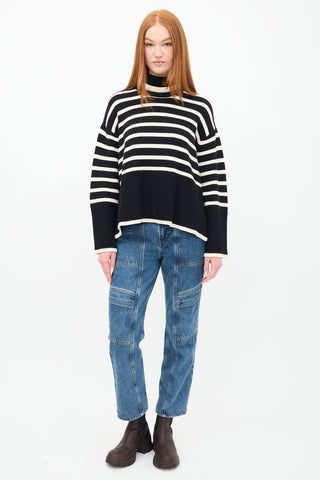 Toteme Black & White Striped Turtleneck Sweater