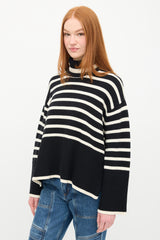Toteme Black & White Striped Turtleneck Sweater