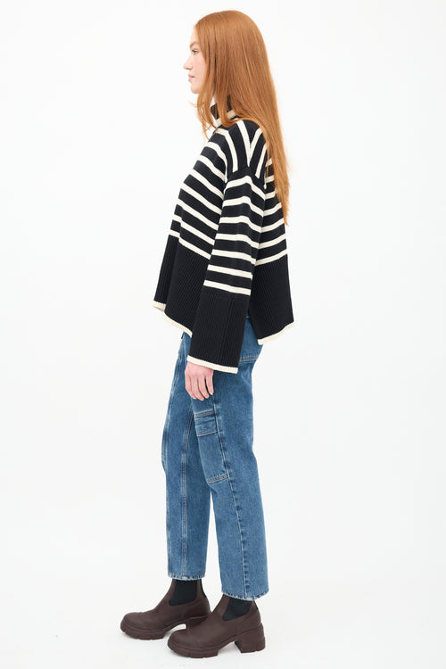 Toteme Black & White Striped Turtleneck Sweater