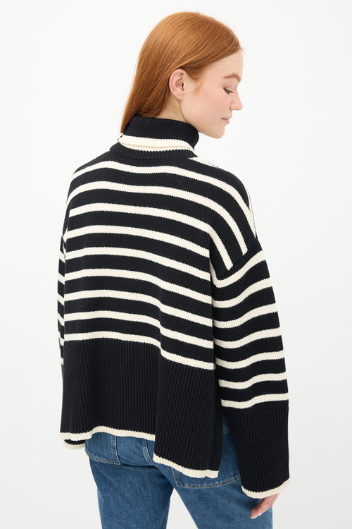 Toteme Black & White Striped Turtleneck Sweater