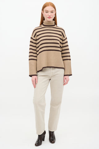 Toteme Beige & Brown Wool & Cotton Signature Stripe Turtleneck Sweater