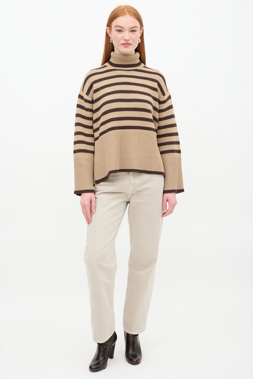 Toteme Beige & Brown Wool & Cotton Signature Stripe Turtleneck Sweater