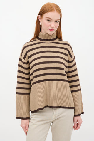 Toteme Beige & Brown Wool & Cotton Signature Stripe Turtleneck Sweater