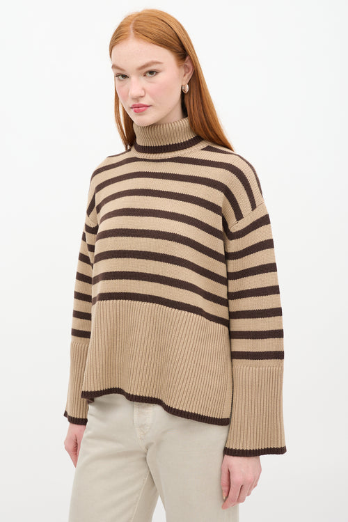 Toteme Beige & Brown Wool & Cotton Signature Stripe Turtleneck Sweater