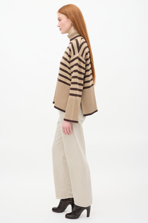 Toteme Beige & Brown Wool & Cotton Signature Stripe Turtleneck Sweater