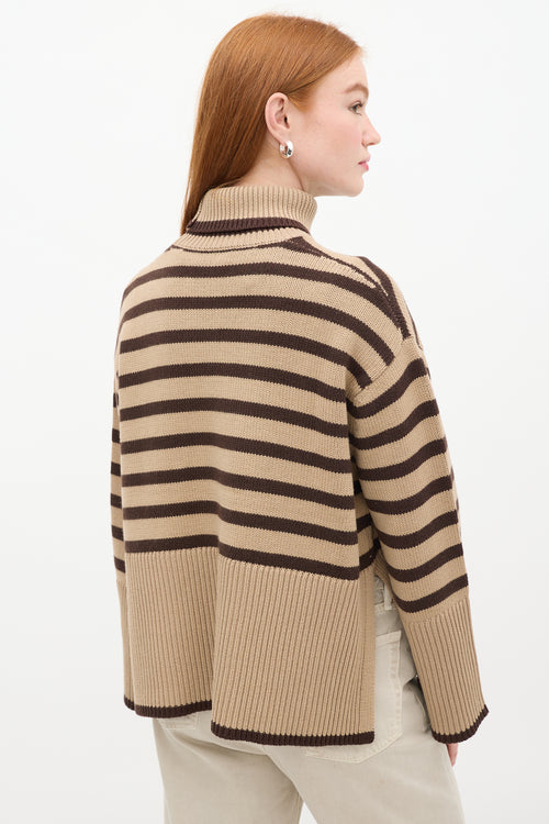 Toteme Beige & Brown Wool & Cotton Signature Stripe Turtleneck Sweater