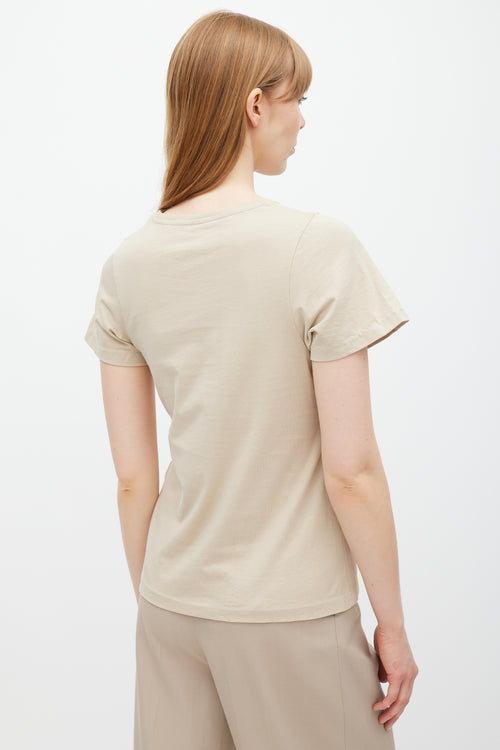 Totême Beige Embroidered Logo Curved Seam T-Shirt
