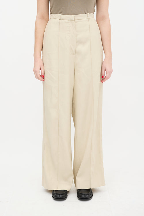 Toteme Beige Pintuck Wide Suit Trouser