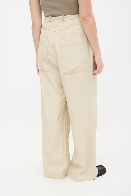 Toteme Beige Pintuck Wide Suit Trouser