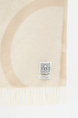 Toteme Beige Wool Intarsia Logo Fringe Scarf