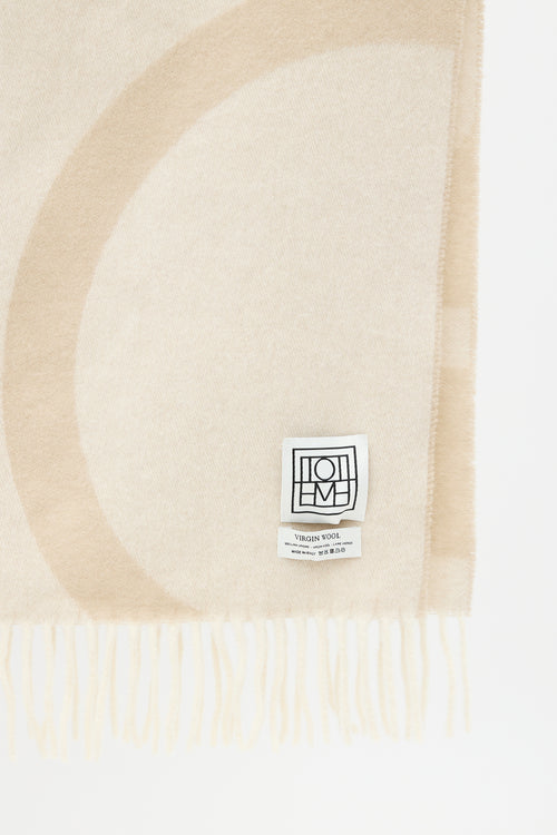 Toteme Beige Wool Intarsia Logo Fringe Scarf