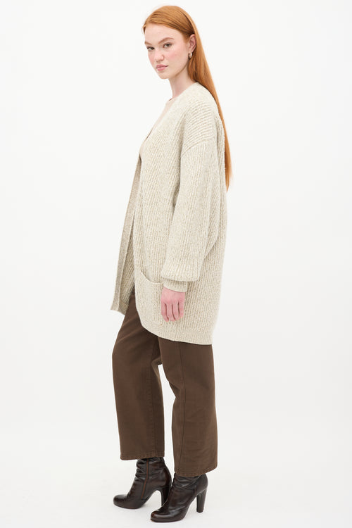 Toteme Beige Wool Marbled Knit Cardigan