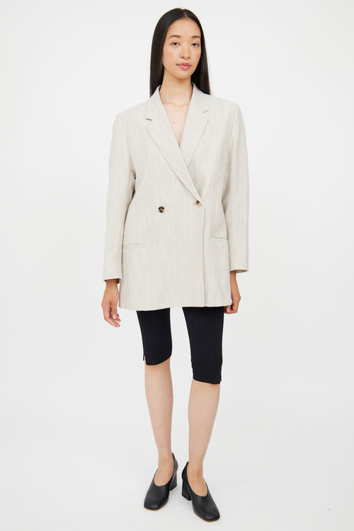 Totême Beige Wool & Linen Double Breasted Blazer