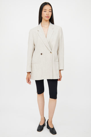 Totême Beige Wool & Linen Double Breasted Blazer