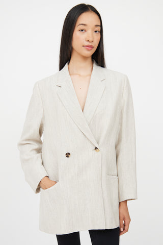 Totême Beige Wool & Linen Double Breasted Blazer