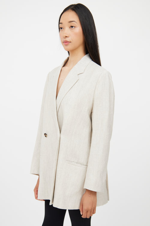 Totême Beige Wool & Linen Double Breasted Blazer