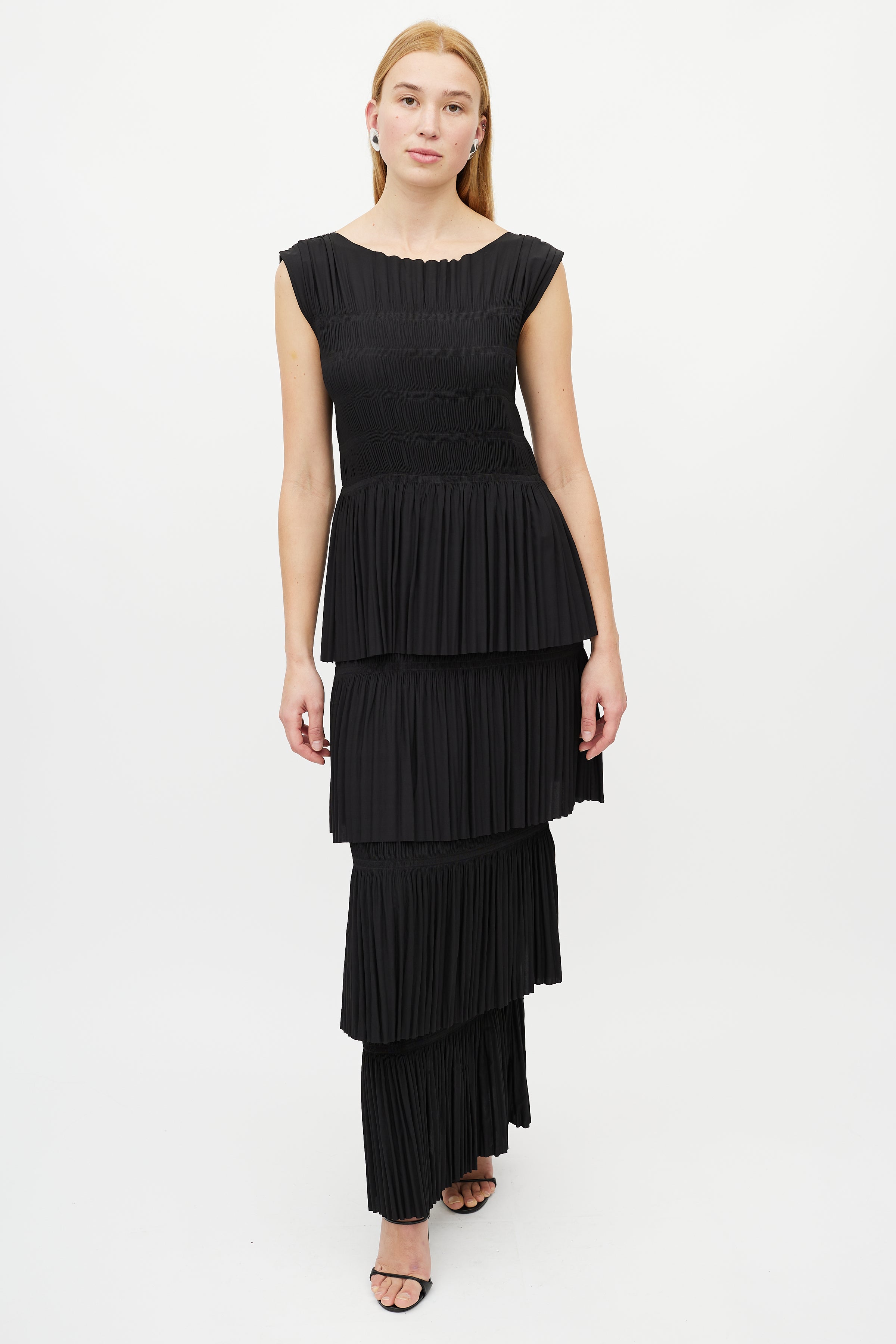 Toteme // Black Aramon Ruched Tiered Dress – VSP Consignment Toteme // Black Aramon Ruched Tiered Dress – VSP Consignment