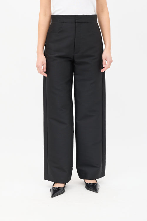 Toteme Black Cotton & Wool Straight Leg Trousers