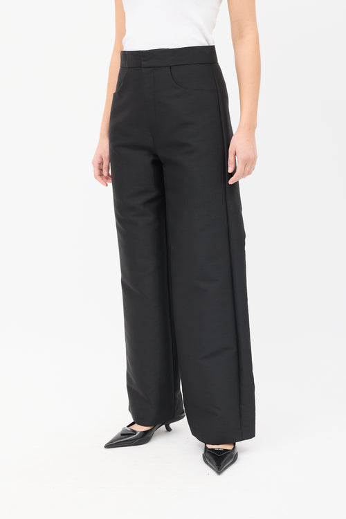 Toteme Black Cotton & Wool Straight Leg Trousers