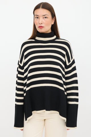 Toteme Black & Cream Wool Striped Turtleneck