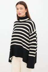 Toteme Black & Cream Wool Striped Turtleneck