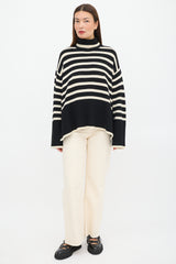 Toteme Black & Cream Wool Striped Turtleneck