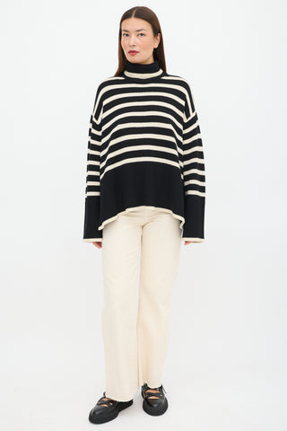 Toteme Black & Cream Wool Striped Turtleneck