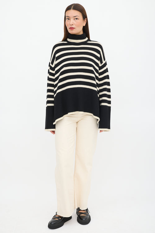Toteme Black & Cream Wool Striped Turtleneck