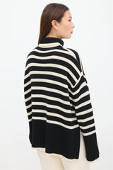 Toteme Black & Cream Wool Striped Turtleneck