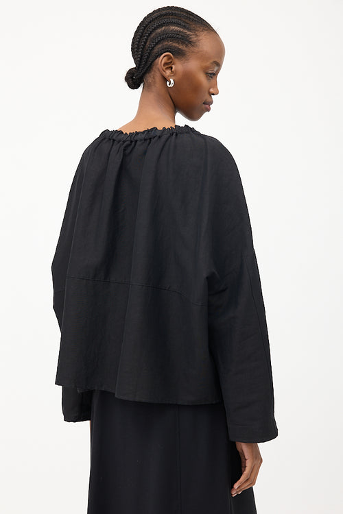 Toteme Black Stretch Linen Off Shoulder Blouse