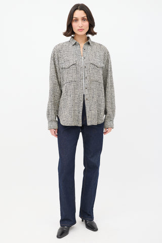 Toteme Black & White Cotton & Linen Tweed Shirt